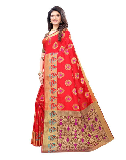 Red Coloured Poly Silk Jacquard Partywear saree | Leemboodi