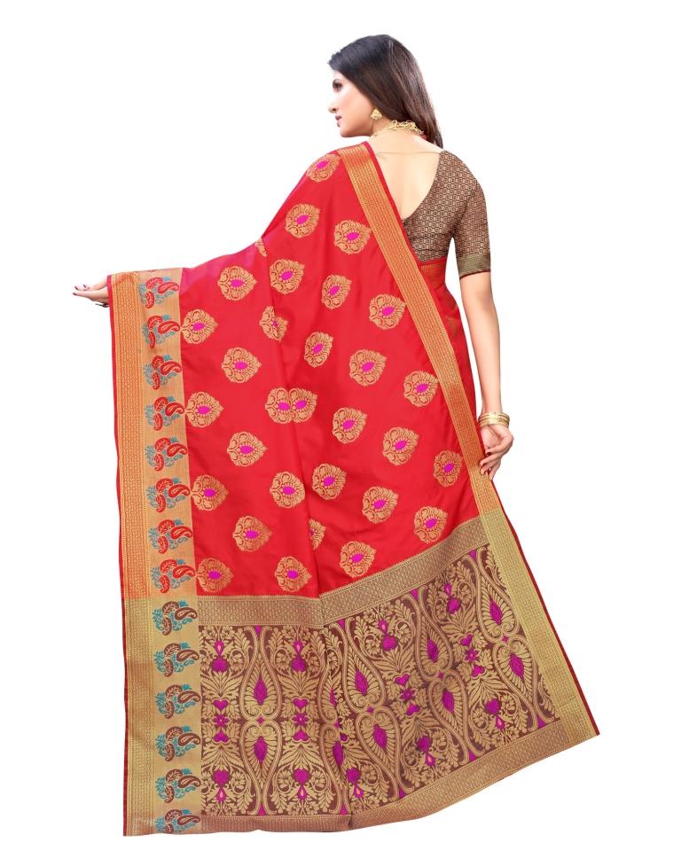 Red Coloured Poly Silk Jacquard Partywear saree | Leemboodi