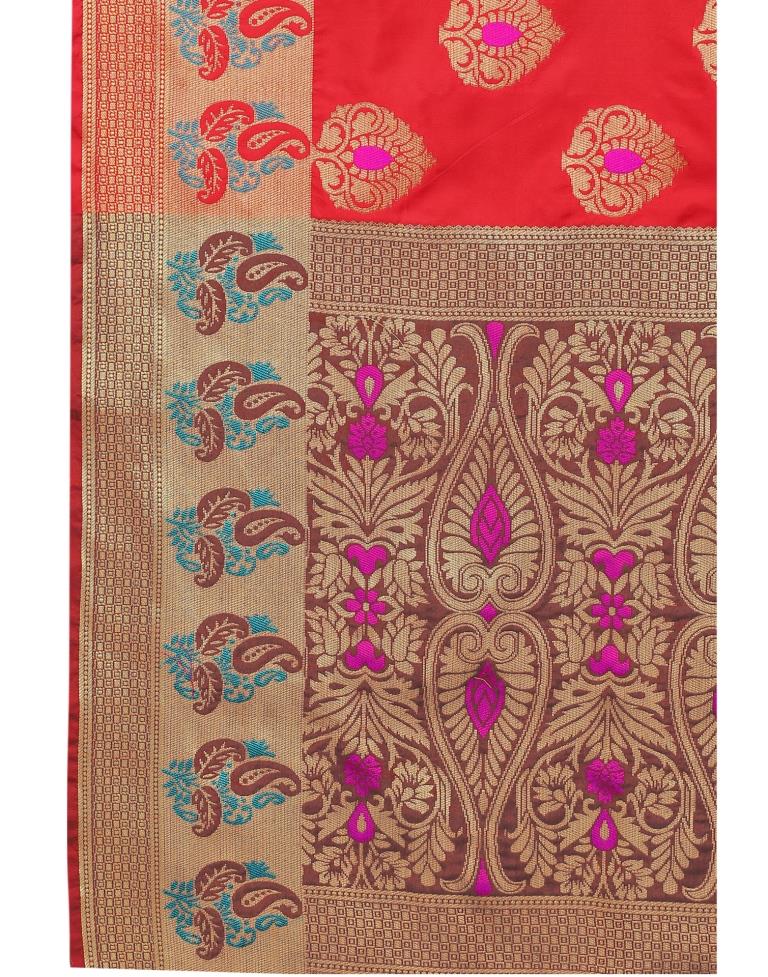 Red Coloured Poly Silk Jacquard Partywear saree | Leemboodi