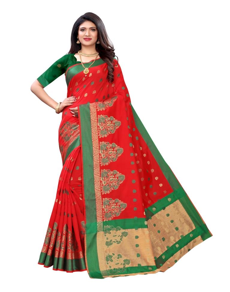 Red Coloured Poly Silk Jacquard Partywear saree | Leemboodi