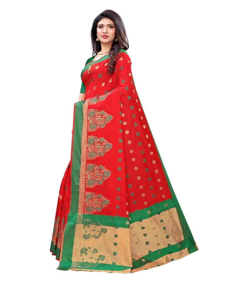 Red Coloured Poly Silk Jacquard Partywear saree | Leemboodi