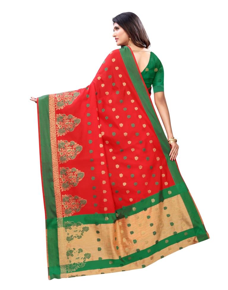 Red Coloured Poly Silk Jacquard Partywear saree | Leemboodi