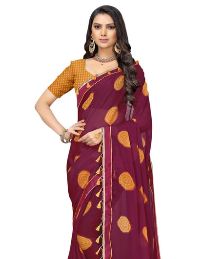 Maroon Coloured Chiffon Bandhani Printed Partywear saree | Sudathi