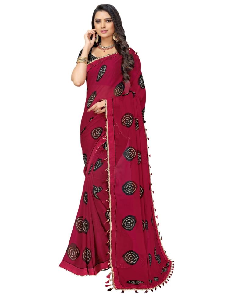Red Coloured Chiffon Bandhani Printed Partywear saree | Sudathi