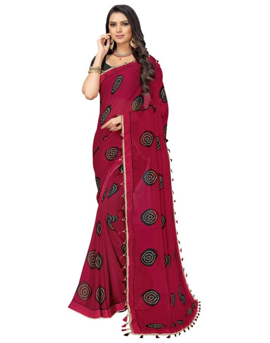 Red Coloured Chiffon Bandhani Printed Partywear saree | Sudathi