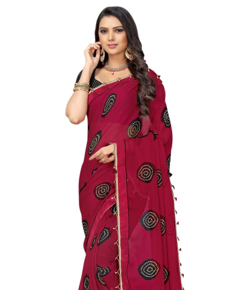 Red Coloured Chiffon Bandhani Printed Partywear saree | Sudathi