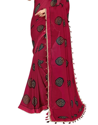 Red Coloured Chiffon Bandhani Printed Partywear saree | Sudathi
