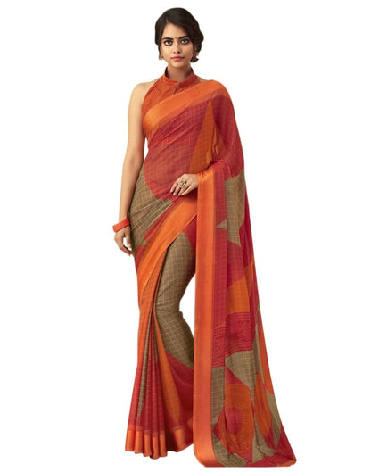 Red Coloured Chiffon Printed Satin Border Casual saree | Sudathi