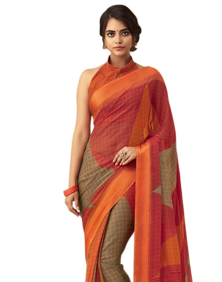 Red Coloured Chiffon Printed Satin Border Casual saree | Sudathi