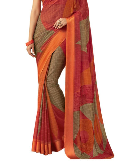 Red Coloured Chiffon Printed Satin Border Casual saree | Sudathi