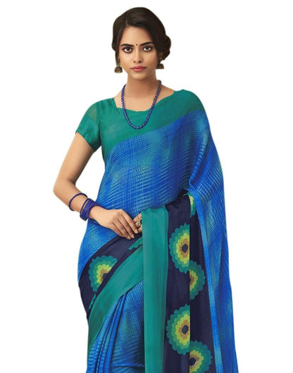 Blue Coloured Chiffon Printed Satin Border Casual saree | Leemboodi
