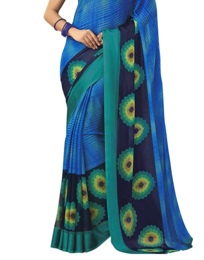 Blue Coloured Chiffon Printed Satin Border Casual saree | Leemboodi