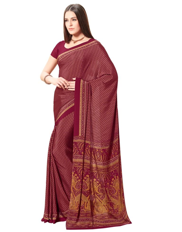 Maroon Coloured Printed Silk Saree | Sudathi