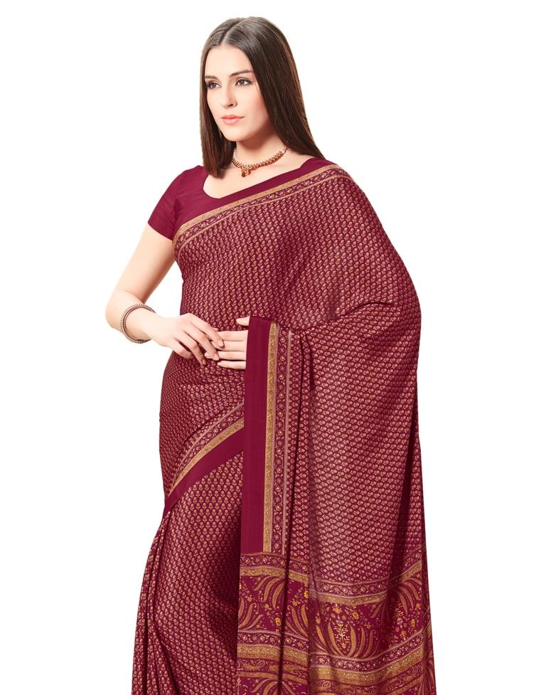 Maroon Coloured Printed Silk Saree | Sudathi