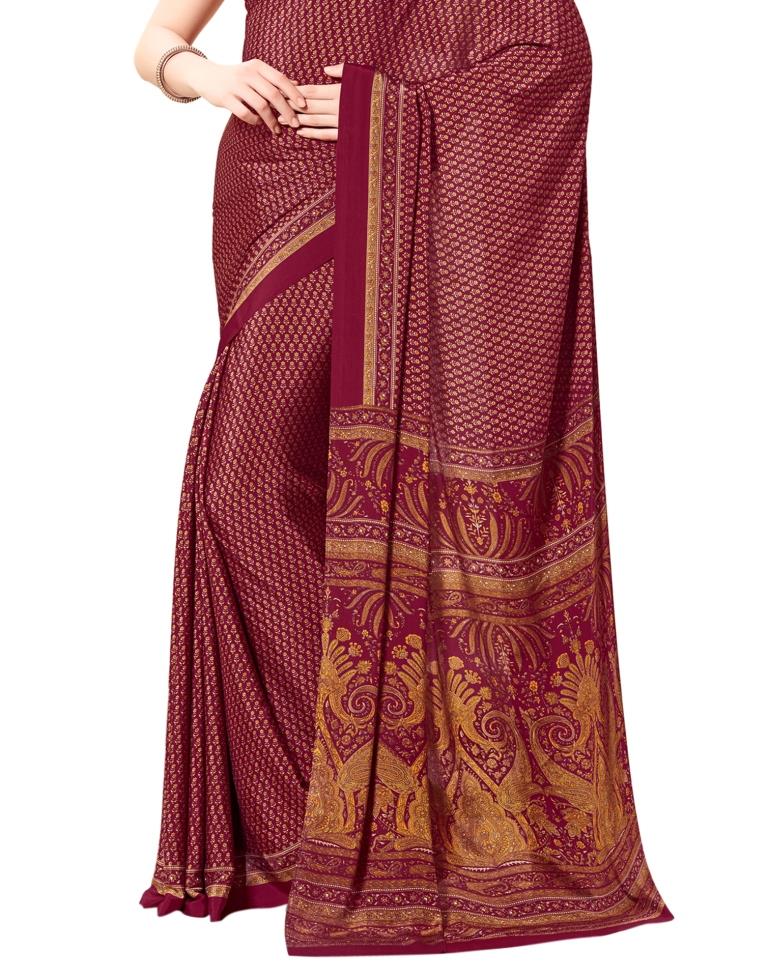 Maroon Coloured Printed Silk Saree | Sudathi