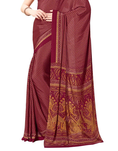 Maroon Coloured Printed Silk Saree | Sudathi