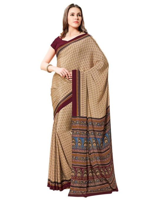 Cream Coloured Printed Silk Saree | Leemboodi