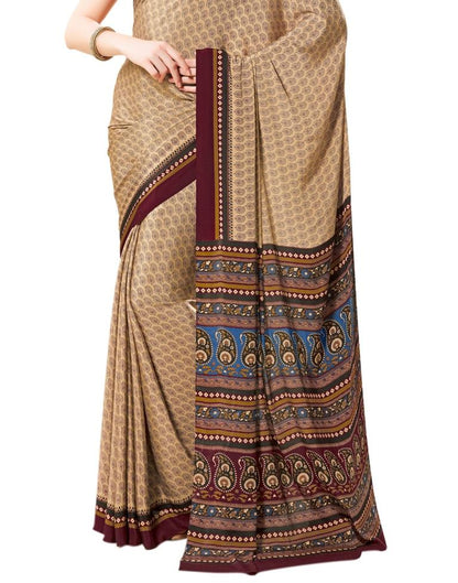 Cream Coloured Printed Silk Saree | Leemboodi