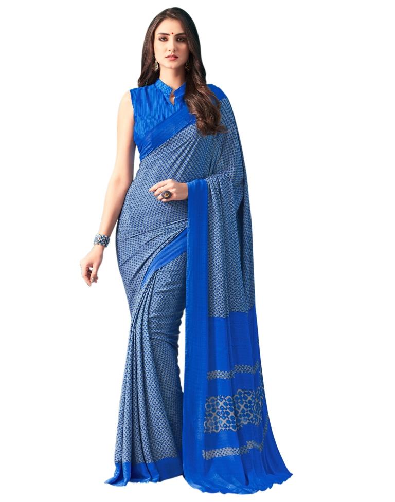 Grey Coloured Printed Silk Saree | Sudathi