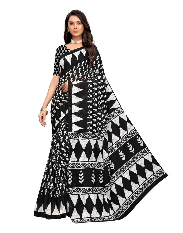 Black Coloured Cotton Blend Printed Casual saree | Leemboodi
