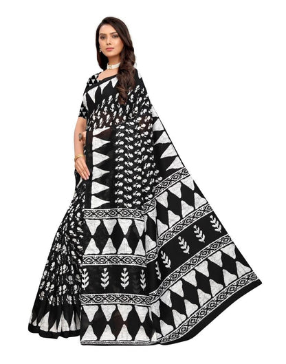 Black Coloured Cotton Blend Printed Casual saree | Leemboodi