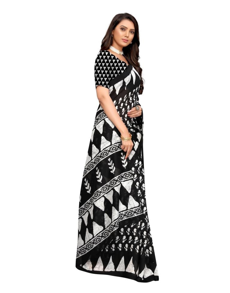 Black Coloured Cotton Blend Printed Casual saree | Leemboodi