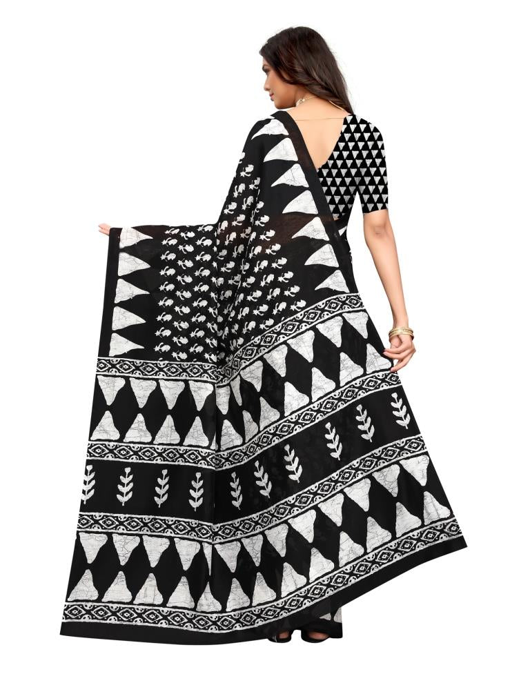 Black Coloured Cotton Blend Printed Casual saree | Leemboodi
