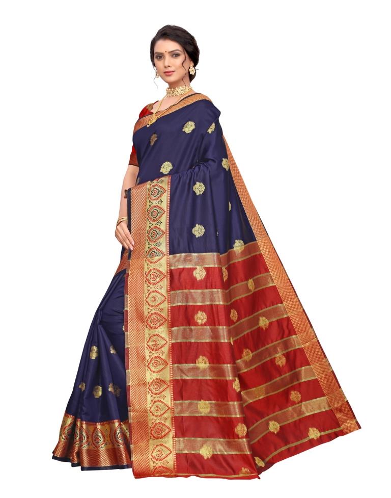 Navy Blue Banarasi Silk Saree