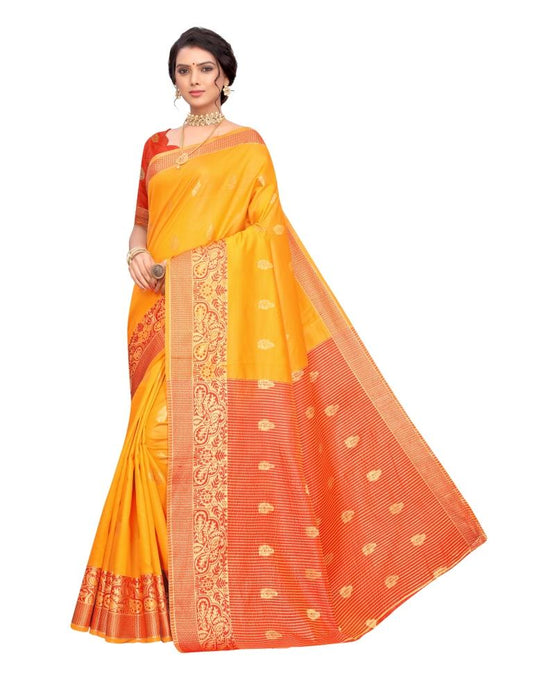 Yellow Banarasi Silk Saree