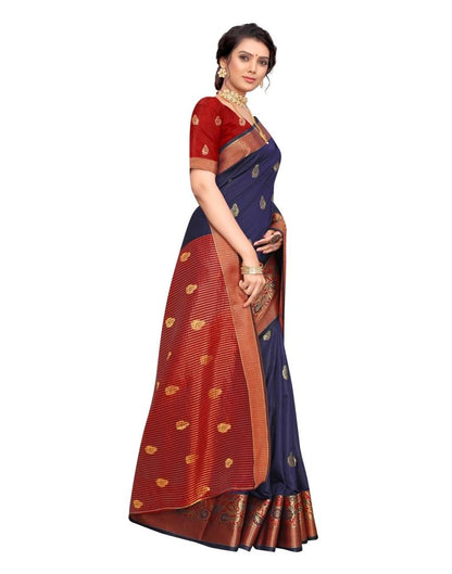 Navy Blue Banarasi Silk Saree