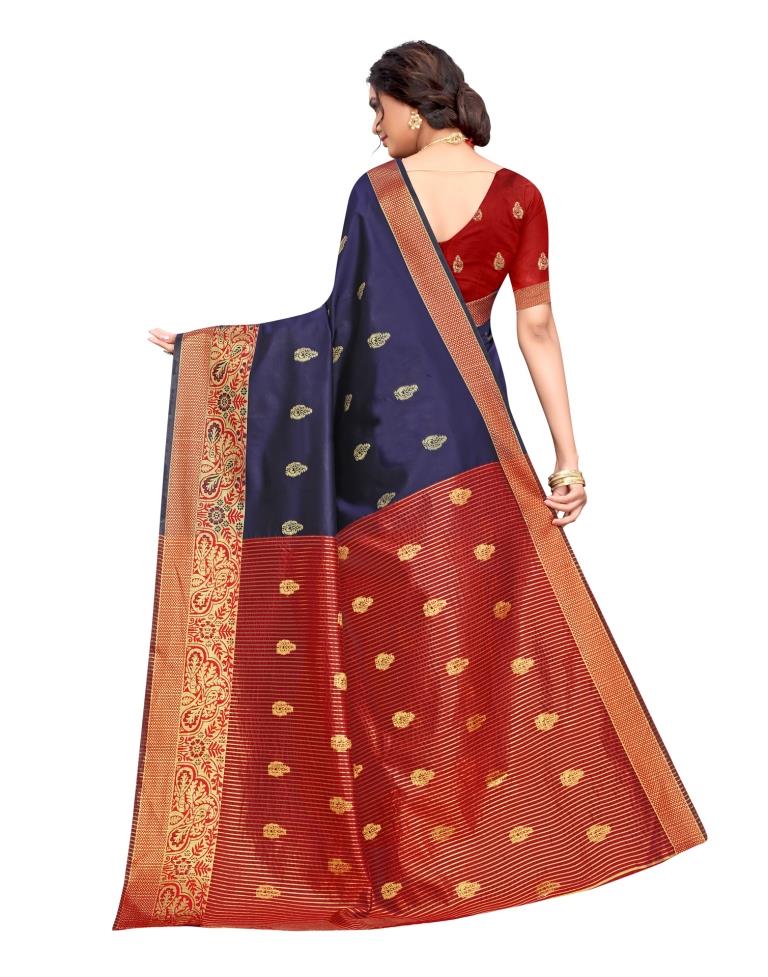 Navy Blue Banarasi Silk Saree