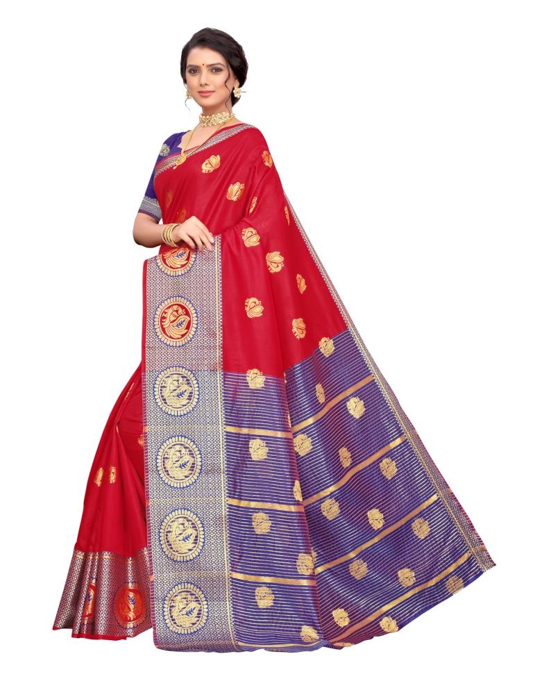 Red Coloured Poly Silk Jacquard Partywear saree | Sudathi