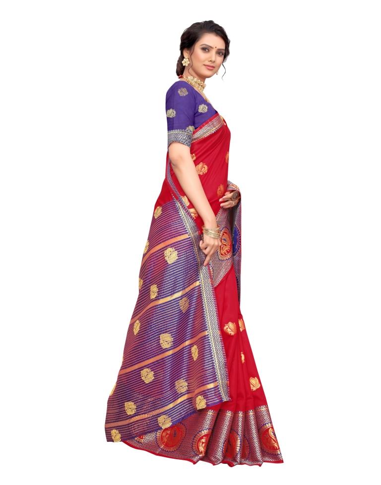 Red Coloured Poly Silk Jacquard Partywear saree | Sudathi