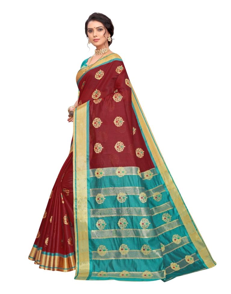 Maroon Coloured Poly Silk Jacquard Partywear saree | Sudathi