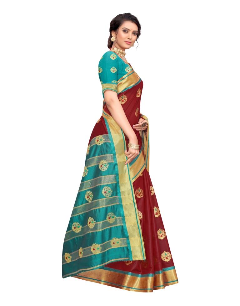 Maroon Coloured Poly Silk Jacquard Partywear saree | Sudathi