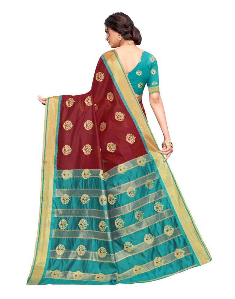 Maroon Coloured Poly Silk Jacquard Partywear saree | Sudathi