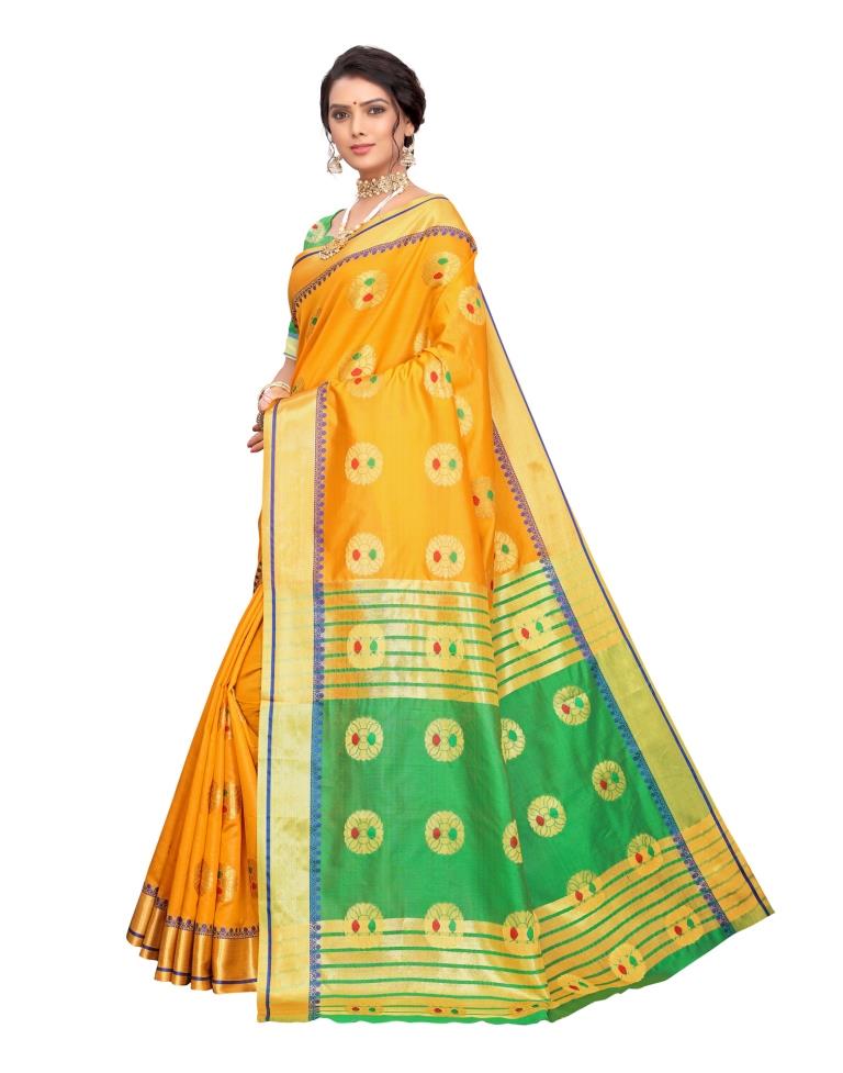 Orange Coloured Poly Silk Jacquard Partywear saree | Sudathi