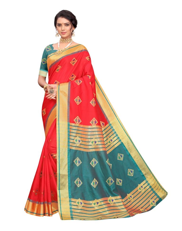 Red Coloured Poly Silk Jacquard Partywear saree | Sudathi
