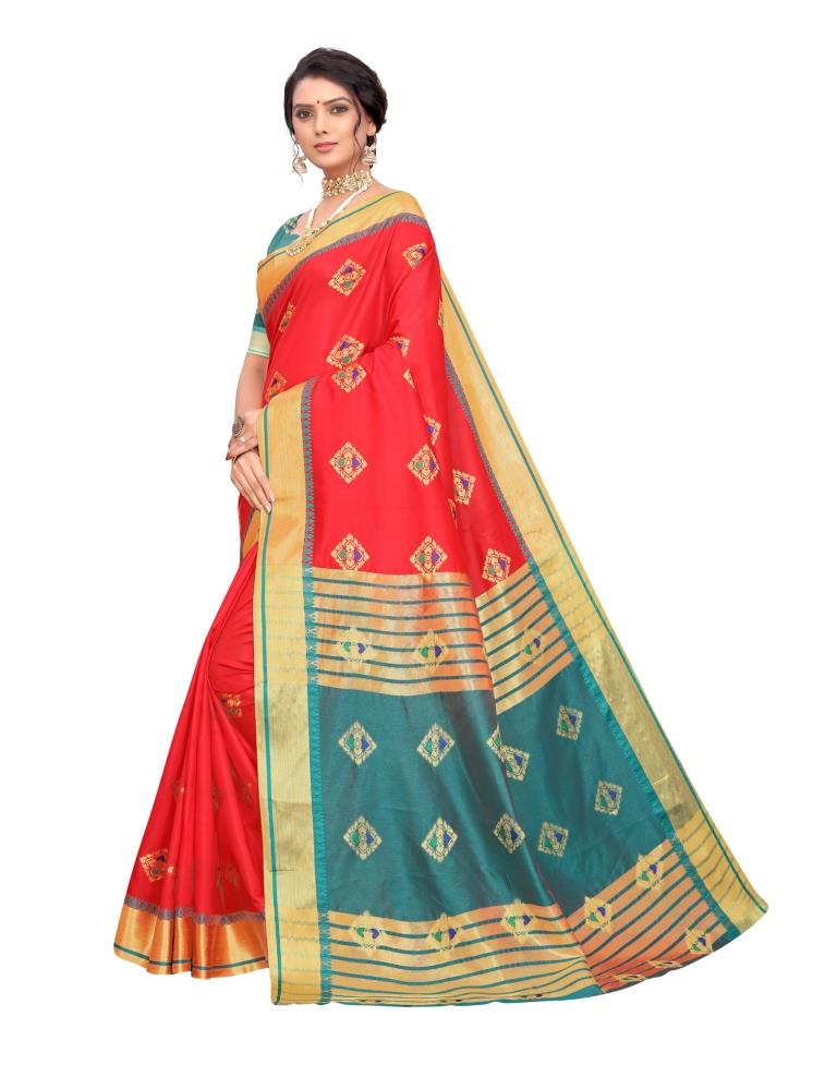 Red Coloured Poly Silk Jacquard Partywear saree | Sudathi