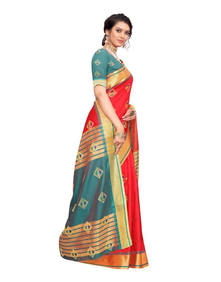 Red Coloured Poly Silk Jacquard Partywear saree | Sudathi