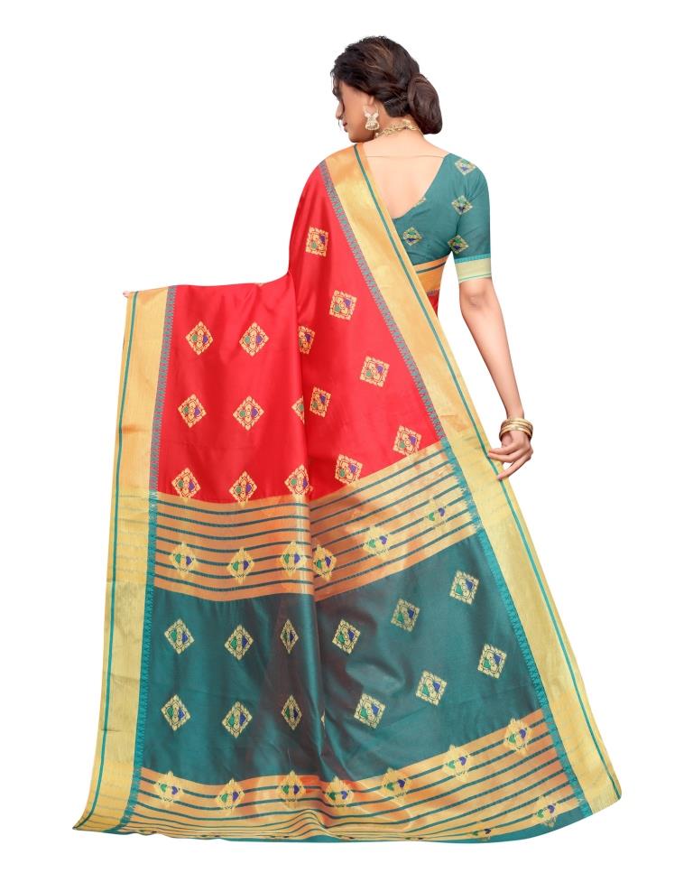 Red Coloured Poly Silk Jacquard Partywear saree | Sudathi