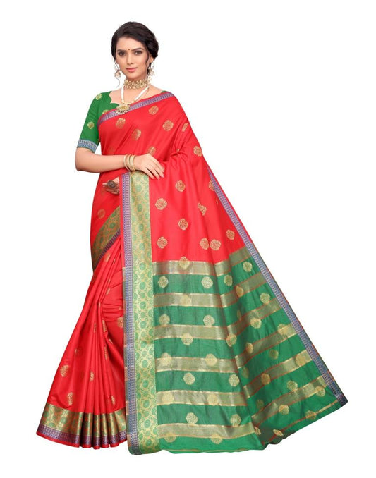 Red Coloured Poly Silk Jacquard Partywear saree | Sudathi