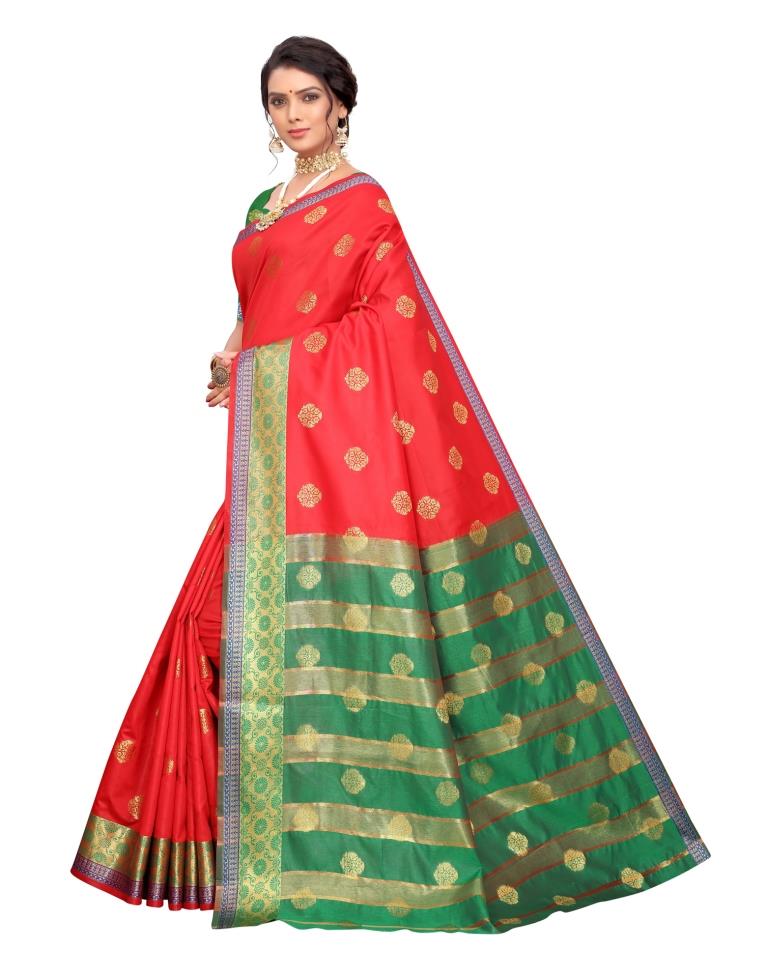 Red Coloured Poly Silk Jacquard Partywear saree | Sudathi