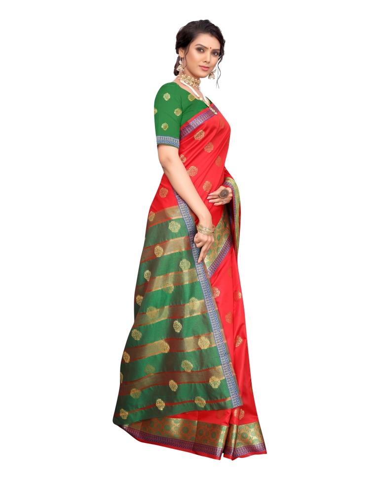 Red Coloured Poly Silk Jacquard Partywear saree | Sudathi