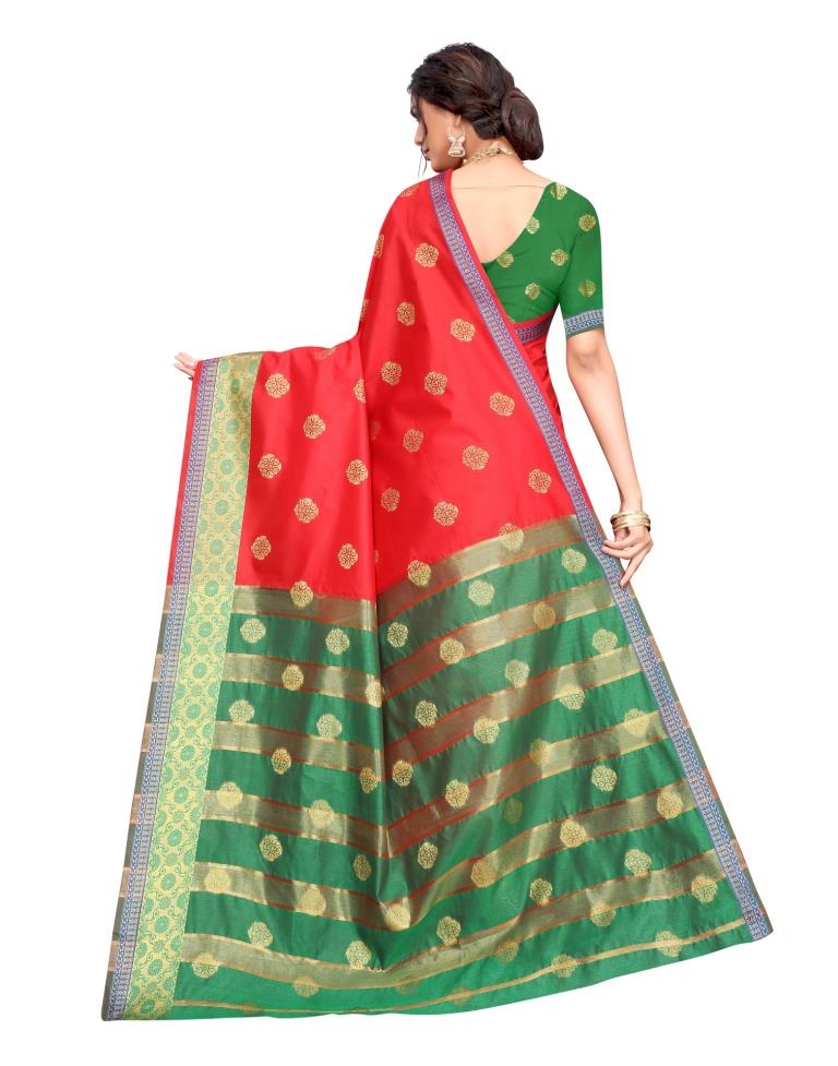 Red Coloured Poly Silk Jacquard Partywear saree | Sudathi