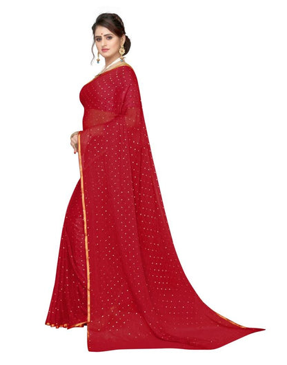 Red Coloured Chiffon Foil Printed Jari Border Casual saree | Leemboodi