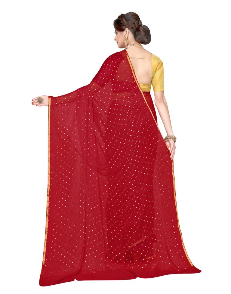 Red Coloured Chiffon Foil Printed Jari Border Casual saree | Leemboodi