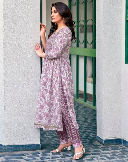 White Cotton Printed Flared Kurta Set