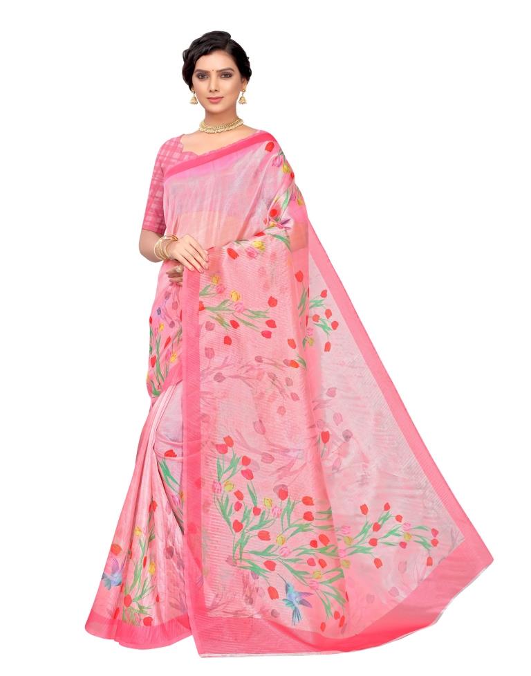 Pink Coloured Organza Digital Printed Casual saree | Leemboodi