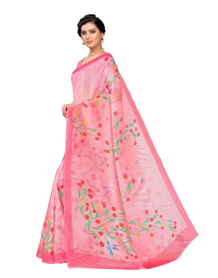Pink Coloured Organza Digital Printed Casual saree | Leemboodi